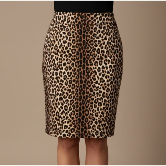 Ann Taylor Leopard Cheetah Animal Print Lined Skirt Pencil Mini Office Petite 0P - Picture 1 of 9